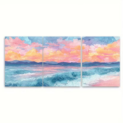 3pcs Watercolor Sea Sunset Metal Print Ready to Hang Art