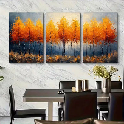 3pcs Textured Aspen Trees Impressionist Metal Print Ready to Hang Art