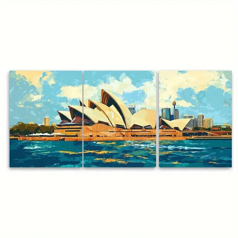 3pcs Sydney Opera House a colorful harbor view  Wall Art Set Canvas Framed 50x70cm - High Quality Print 100% Australian Made Wall Canvas Ready to Hang