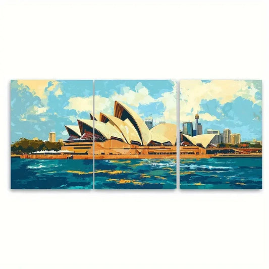 3pcs Sydney Opera House a colorful harbor view Wall Art Set Canvas Framed 50x70cm - High Quality Print 100% Australian Made Wall Canvas Ready to Hang