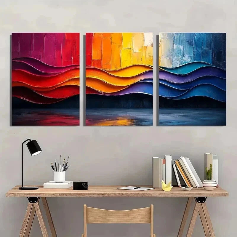 3pcs Colorful Abstract Painting Geometric Shapes Wall Art Set Canvas Framed 60x90cm - High Quality Print 100% Australian Made Wall Canvas Ready to Hang - Bella Home Decor