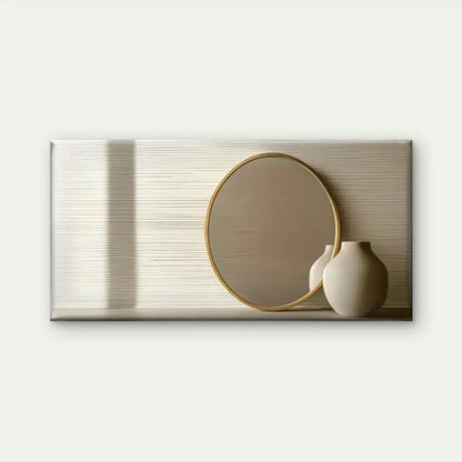Golden Frame Round Mirror White Wall Art Canvas Office Home Room Framed 120x60cm