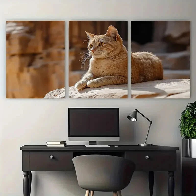 3pcs Sandstone Treasury Petra Cat Metal Print Ready to Hang Art - Bella Home Decor