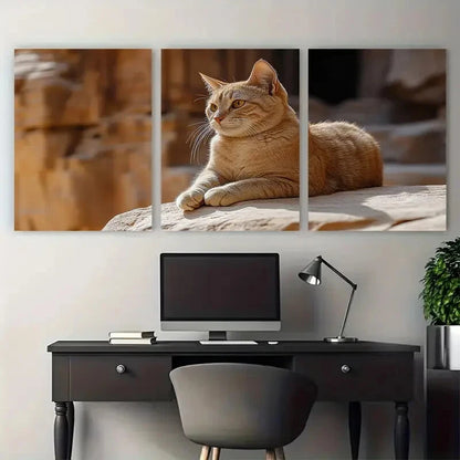 3pcs Sandstone Treasury Petra Cat Metal Print Ready to Hang Art - Bella Home Decor