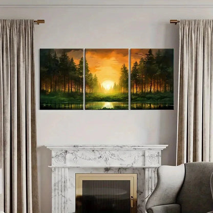 3pcs Sunset Landscape Forest Reflection Metal Print Ready to Hang Art - Bella Home Decor