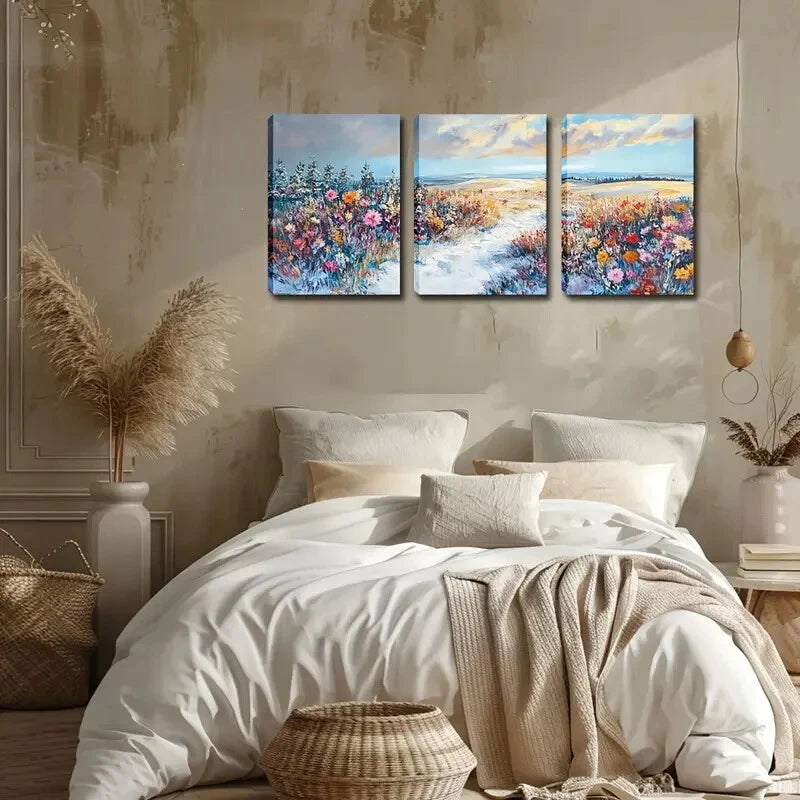 3pcs Vibrant Flowers In The Snow Décor Perfect Wall Art Set Canvas Framed 40x60cm - High Quality Print 100% Australian Made Wall Canvas Ready to Hang - Bella Home Decor