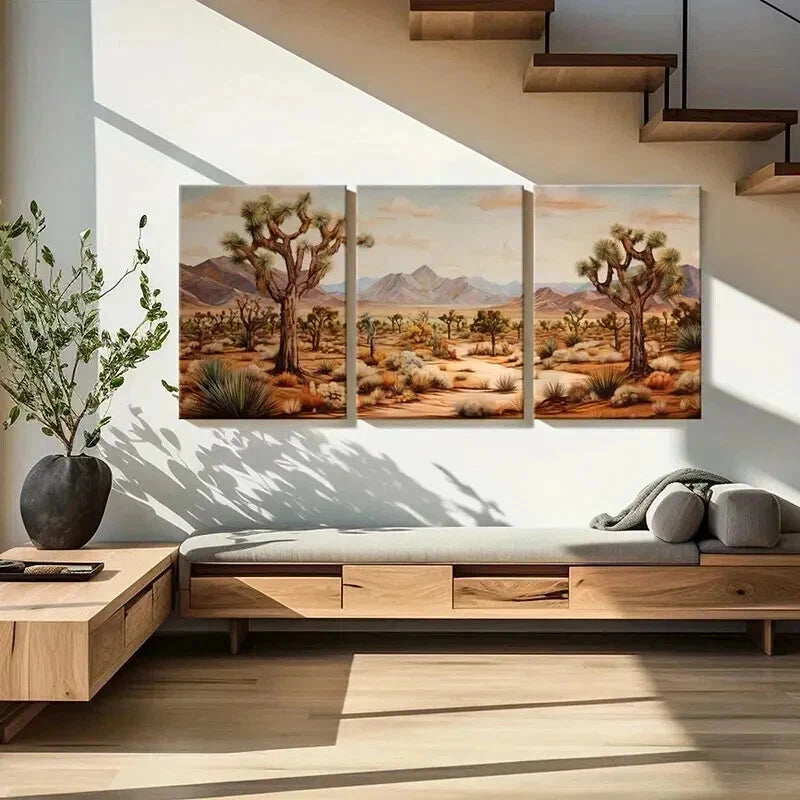 3pcs Golden Desert Sands & Mountain Wall Art Set Canvas Framed 50x70cm - High Quality Print 100% Australian Made Wall Canvas Ready to Hang - Bella Home Decor