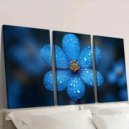 3pcs Blue Flower Painting Starwort FJ Wall Art Set Canvas Unframed - High Quality Print 100% Australian Made Wall Canvas - Bella Home Decor