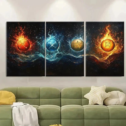 3pcs Four Elements Earth Symbols RI Wall Art Set Canvas Framed 40x60cm - High Quality Print 100% Australian Made Wall Canvas Ready to Hang - Bella Home Decor