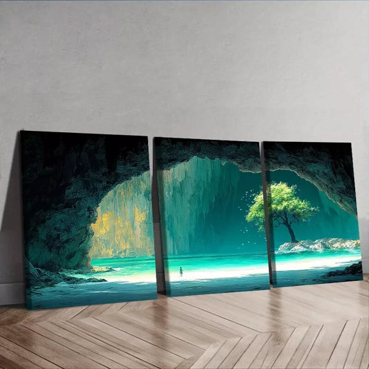 3pcs The Interior View Of A Cave Nature Wall Art Set Canvas Framed 40x60cm - High Quality Print 100% Australian Made Wall Canvas Ready to Hang