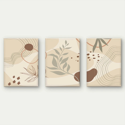 3pcs Neutral Botanical Abstract Shapes Wall Art Set Canvas Framed 40x60cm - High Quality Print 100% Australian Made Wall Canvas Ready to Hang