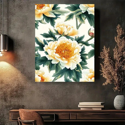 Beautiful Golden Peony Floral Painting 40x60cm Metal Print Ready to Hang - Bella Home Decor
