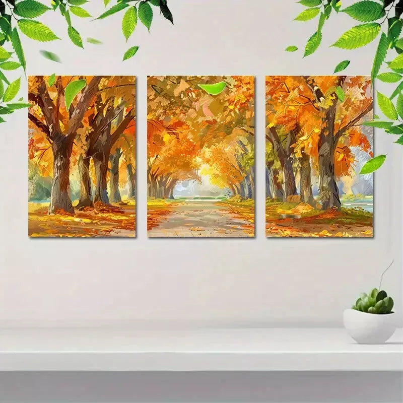 3pcsCharming Golden Autumn Wall Art Set Canvas Framed 50x70cm - High Quality Print 100% Australian Made Wall Canvas Ready to Hang