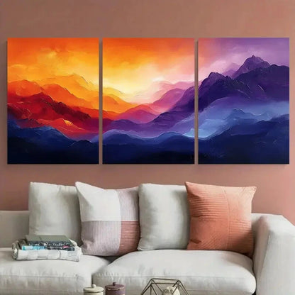 3pcs Abstract Fiery Purples and Oranges Design Metal Print Ready to Hang Art - Bella Home Decor