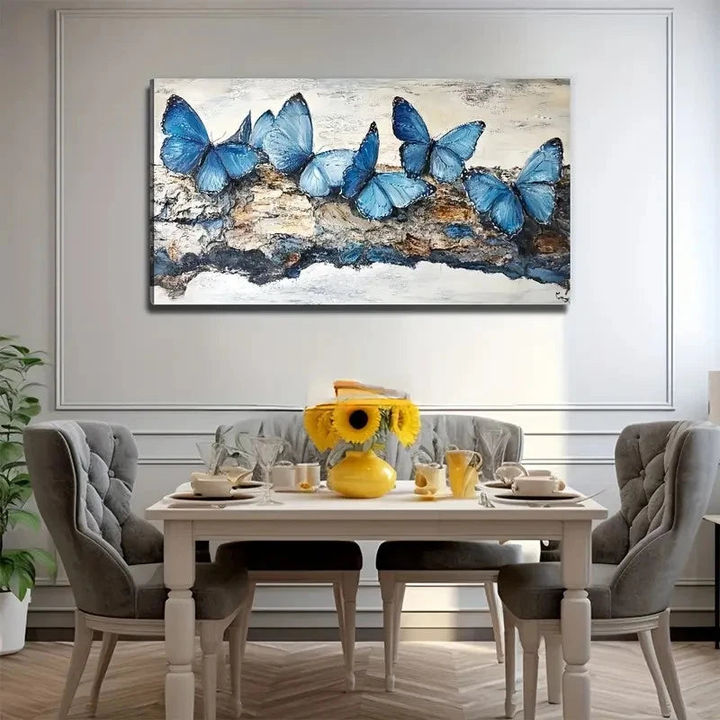 Vibrant Blue Butterfly Nature Wall Art Canvas Office Home Room Framed 120x60cm