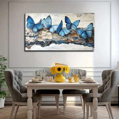 Vibrant Blue Butterfly Nature Wall Art Canvas Office Home Room Framed 120x60cm