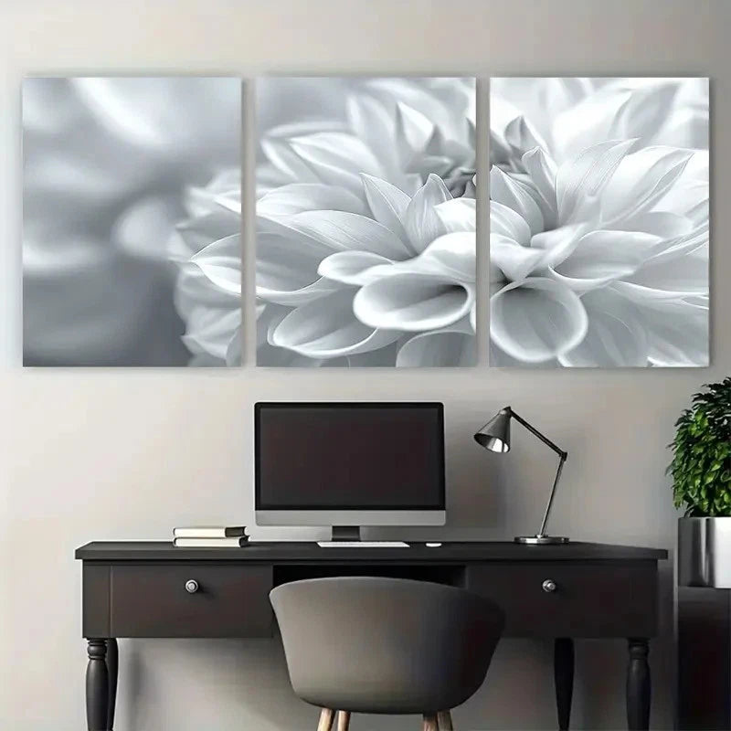 3pcs White Floral Abstract Blooming Flower Petal Wall Art Set Canvas Framed 40x60cm - High Quality Print 100% Australian Made Wall Canvas Ready to Hang