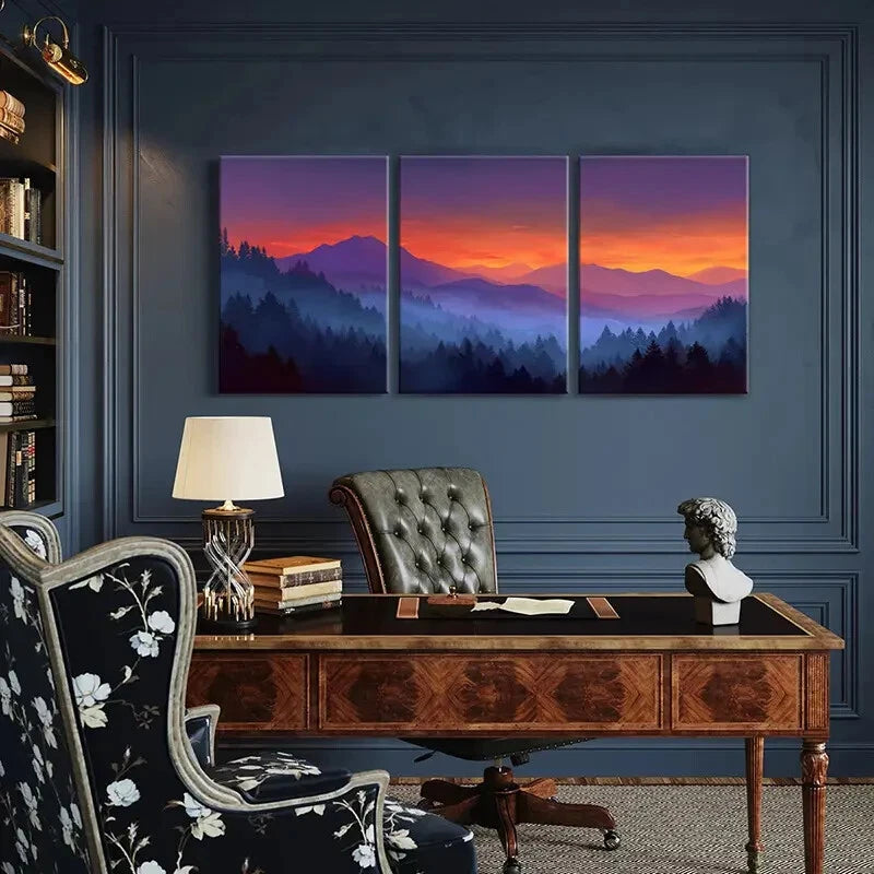 3pcs Sunset Abstract Mountains Forest Landscape Metal Print Ready to Hang Art - Bella Home Decor