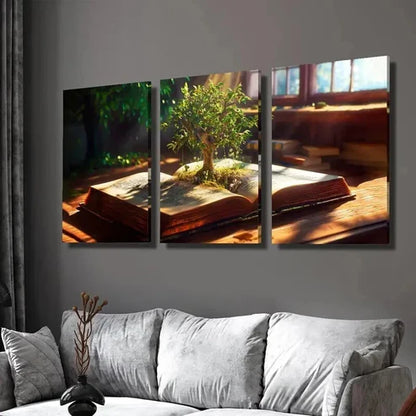 3pcs Knowledge Tree Growing Out of a Book  Wall Art Set Canvas Unframed - High Quality Print 100% Australian Made Wall Canvas