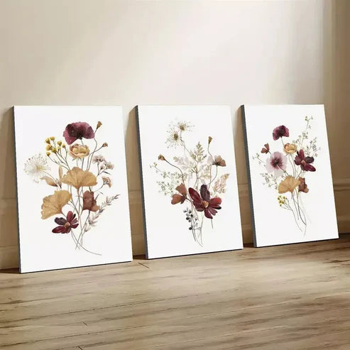 3pcs Modern Abstract Elegant Wildflower Canvas Unframed - High Quality Print 100% Australian Made Wall Canvas