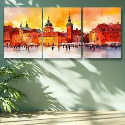 3pcs Warsaw, Poland Painting Wall Art Set Canvas Unframed - High Quality Print 100% Australian Made Wall Canvas