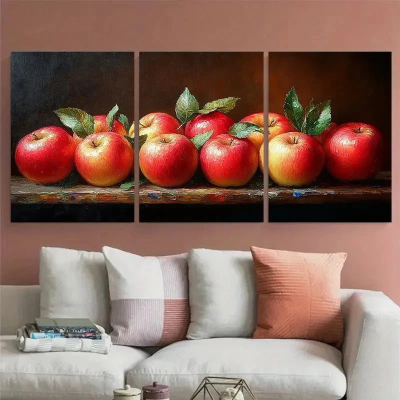 3pcs Apple Fruit Still Life Kitchen Metal Print Ready to Hang Art - Bella Home Decor