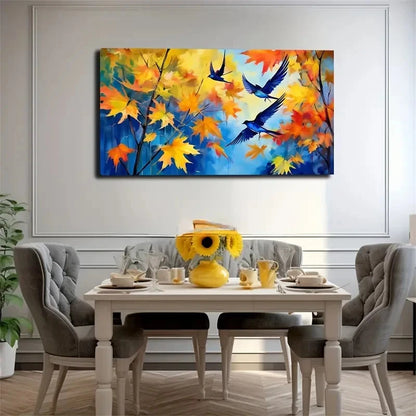 Autumn Maple Leaves Flying Bird Wall Art Canvas Office Home Room Framed 120x60cm