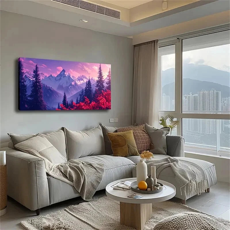 Dense Pine Forest Red Leave Wall Art Canvas Office Home Room Framed 120x60cm - Bella Home Decor