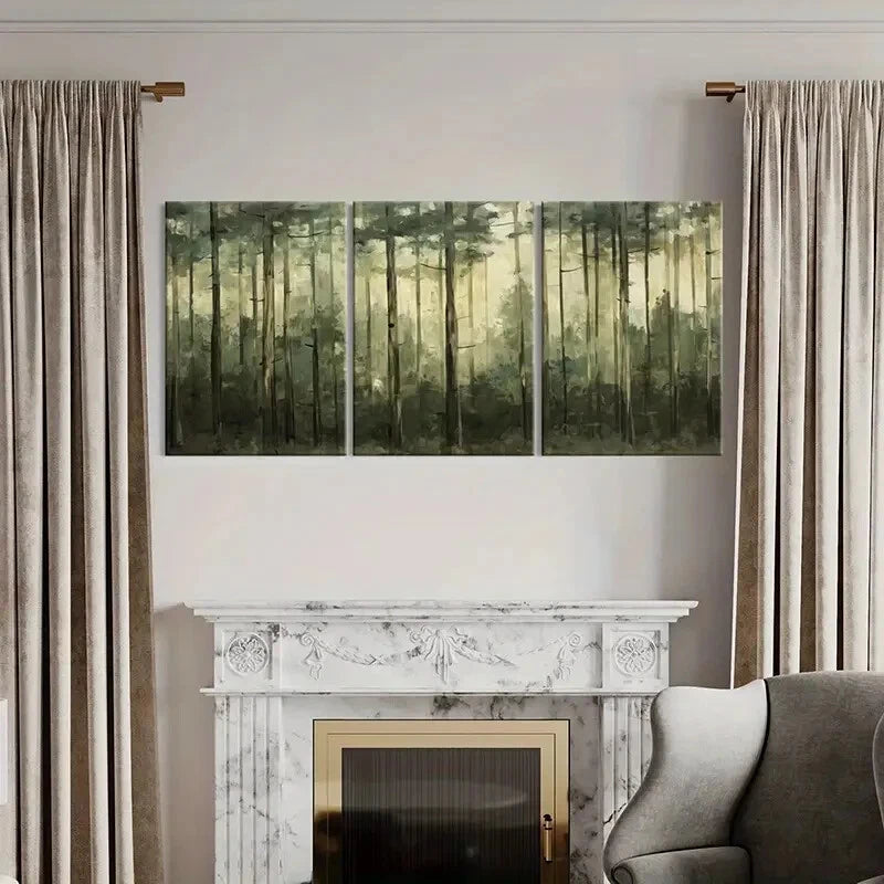 3pcs Forest Serenity Abstract Nature Art Metal Print Ready to Hang Art - Bella Home Decor