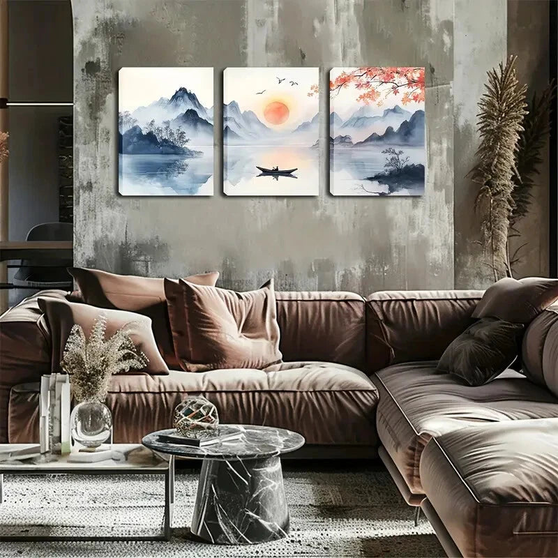 3pcs Scenic Landscape In Sunset Perfect Wall Art Set Canvas Framed 40x60cm - High Quality Print 100% Australian Made Wall Canvas Ready to Hang - Bella Home Decor