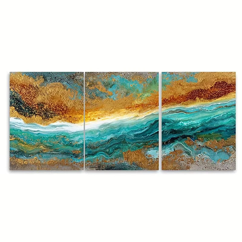 3pcs Abstract Painting, Sunshine Sky Sea Metal Print Ready to Hang Art - Bella Home Decor