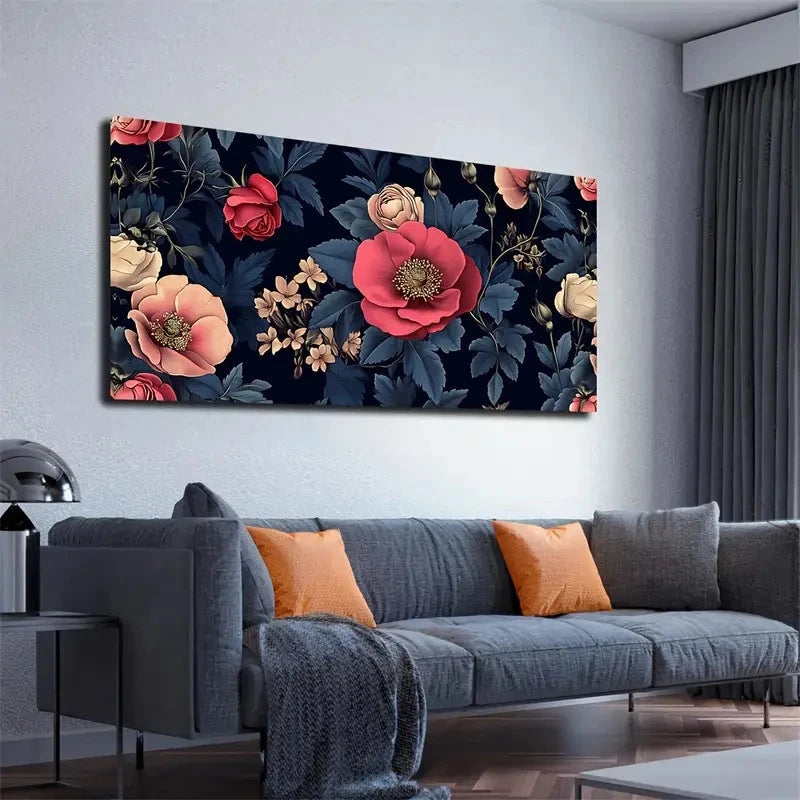 Vibrant Red & Pink Flowers Wall Art canvas office home room framed 120x60cm - Bella Home Decor