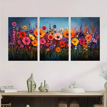 3pcs Colorful Field of Blooming Flowers Perfect Wall Art Set Canvas Unframed - High Quality Print 100% Australian Made Wall Canvas - Bella Home Decor
