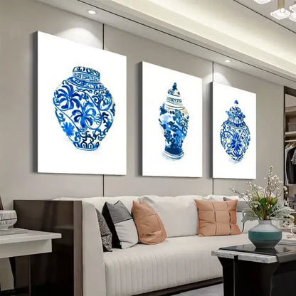 3pcs Artistic Art Of Chinese Ceramics Vases Canvas Unframed - High Quality Print 100% Australian Made Wall Canvas - Bella Home Decor