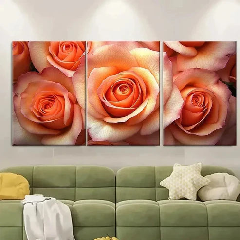 3pcs Peachy Orange Rose Wall Art Set Canvas Unframed - High Quality Print 100% Australian Made Wall Canvas - Bella Home Decor