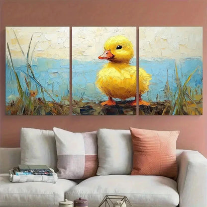 3pcs Yellow Duckling Baby Animals Metal Print Ready to Hang Art - Bella Home Decor
