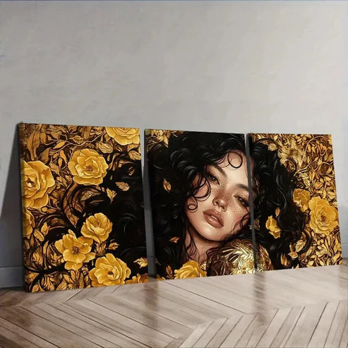 3pcs Intricate gold lace girl Wall Art Set Canvas Unframed - High Quality Print 100% Australian Made Wall Canvas