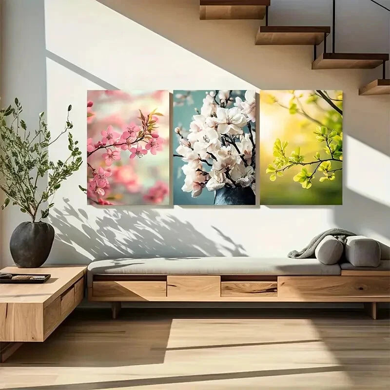 3pcs Vibrant Spring Blossom Botanical Metal Print Ready to Hang Art - Bella Home Decor