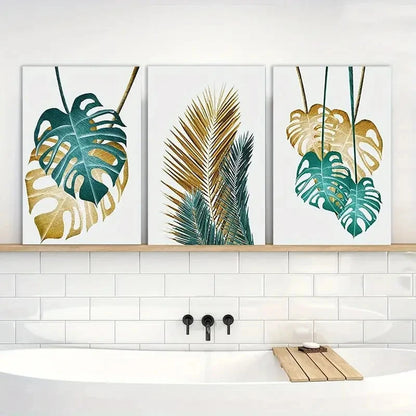 3pcs Painting Tropical Leaves Metal Print Ready to Hang Art - Bella Home Decor