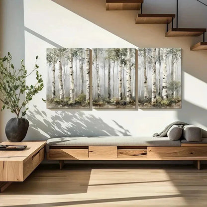 3pcs Artistic Birch Forest Landscape Metal Print Ready to Hang Art - Bella Home Decor