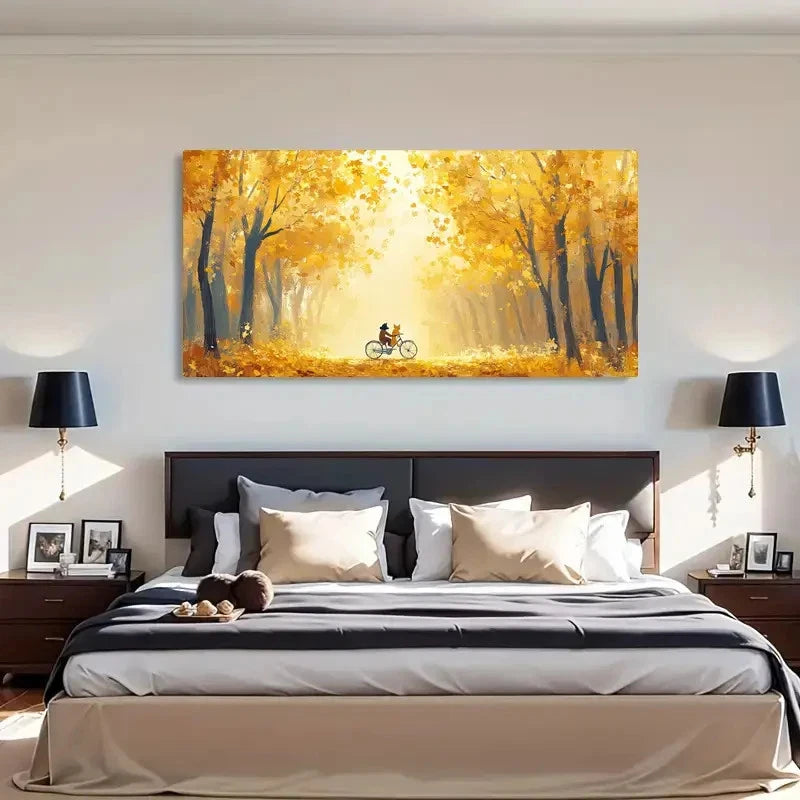 Bicycle Ride Autumn Scenery Wall Art Canvas Office Home Room Framed 120x60cm
