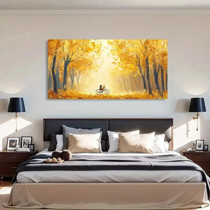 Bicycle Ride Autumn Scenery Wall Art Canvas Office Home Room Framed 120x60cm
