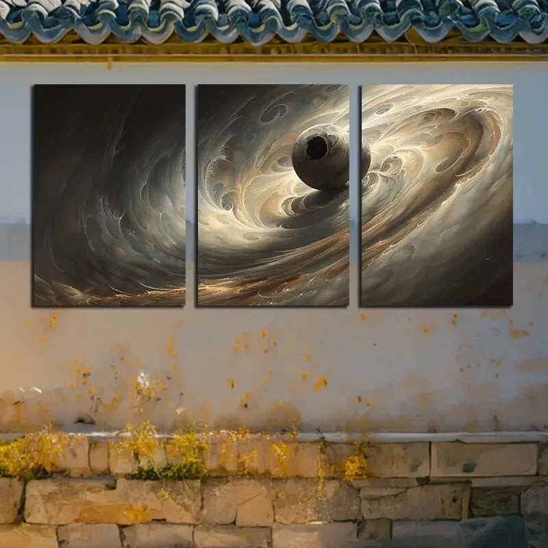 3pcs Mysterious Planet Yin Yang Design Metal Print Ready to Hang Art - Bella Home Decor