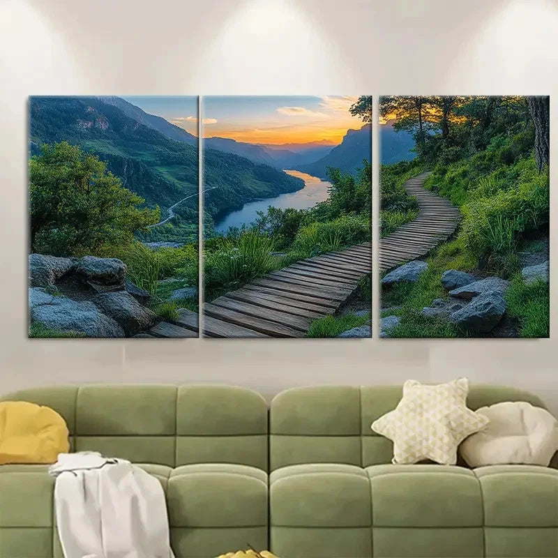 3pcs Walkway Canvas Art Mao River RI  Wall Art Set Canvas Framed 60x90cm - High Quality Print 100% Australian Made Wall Canvas Ready to Hang - Bella Home Decor