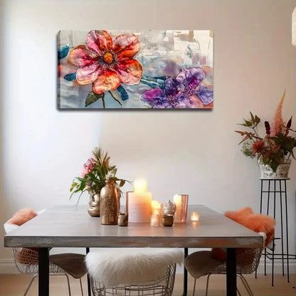 Purple Leave Vibrant Red Flower Wall Art Canvas Office Home Room Framed 120x60cm - Bella Home Decor