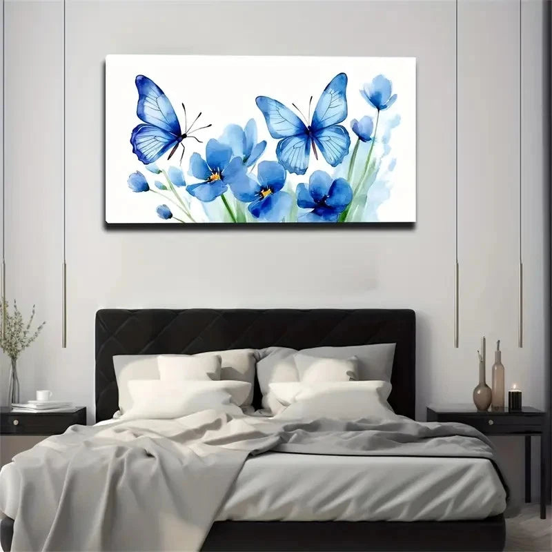 Light Blue Butterflies Wall Art Canvas Office Home Room Framed 120x60cm