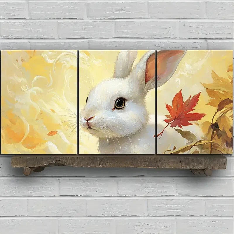 3pcs Maple Leaf And Rabbit Red Metal Print Ready to Hang Art - Bella Home Decor