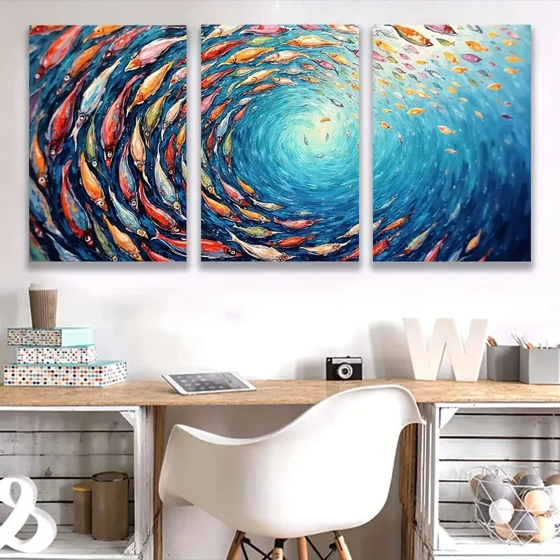 3pcs Vibrant Underwater Colorful Fish Painting Wall Art Set Canvas Framed 60x90cm - High Quality Print 100% Australian Made Wall Canvas Ready to Hang