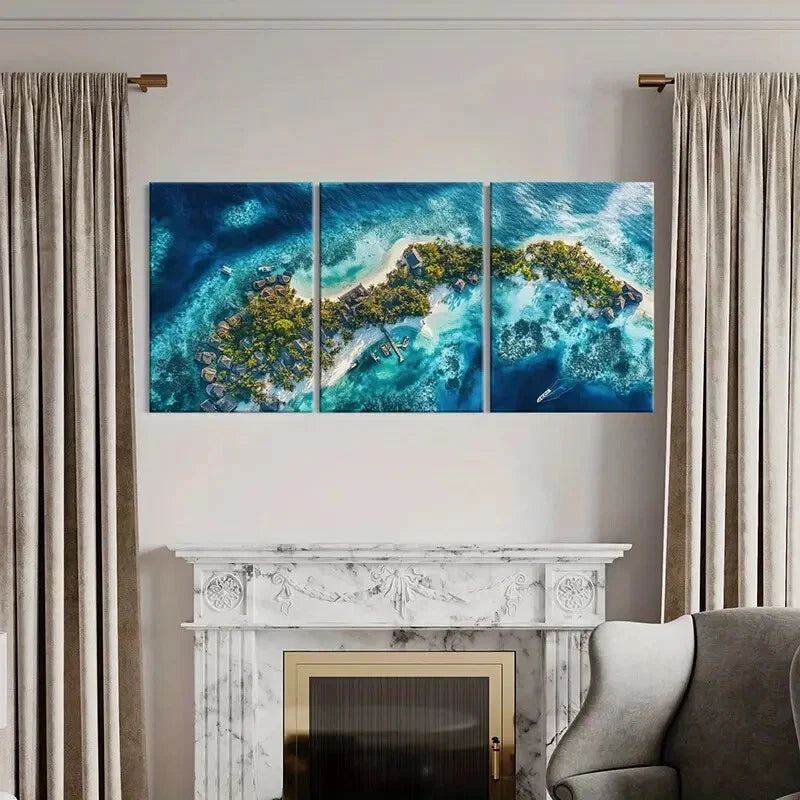 3pcs Tropical Greenery Beach Coastal Scenery Metal Print Ready to Hang Art - Bella Home Decor