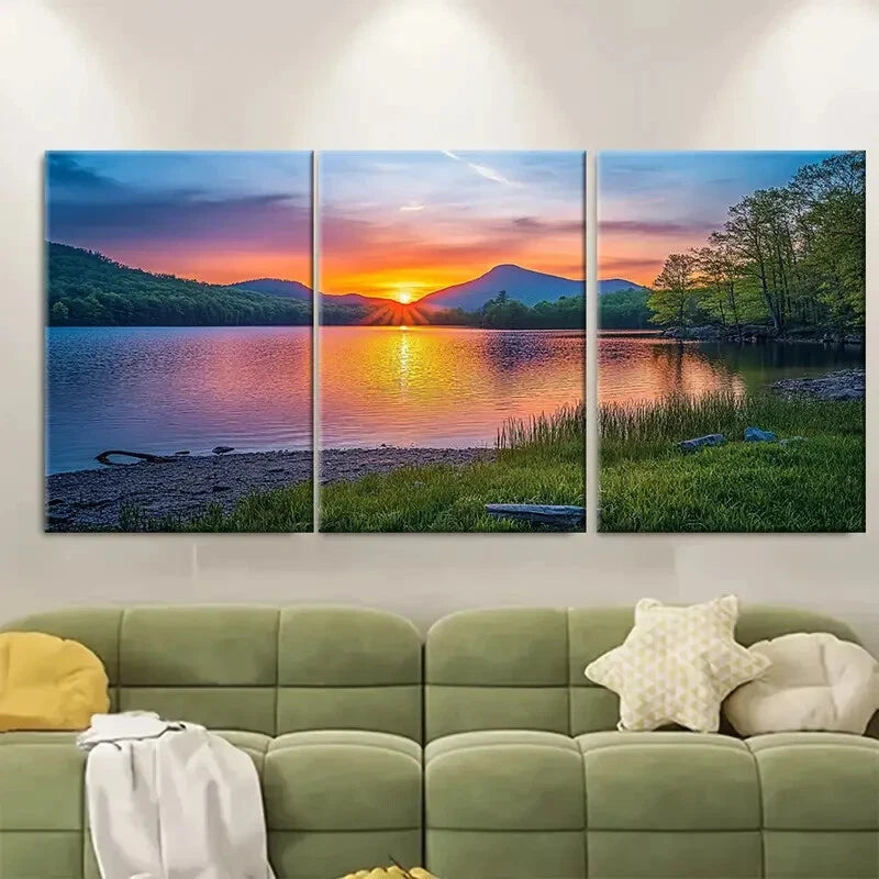 3pcs Sunset Mountain & Water Reflection Metal Print Ready to Hang Art - Bella Home Decor